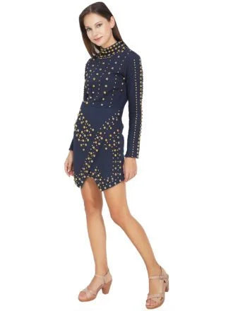 Gold Metal Studded Navy Blue Dress