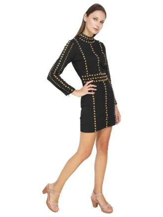 Gold Metal Studded Black Lycra Dress