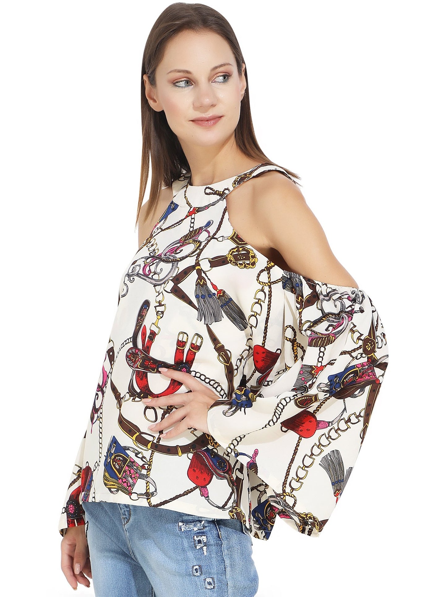 Chain Print Halter Neck cream top