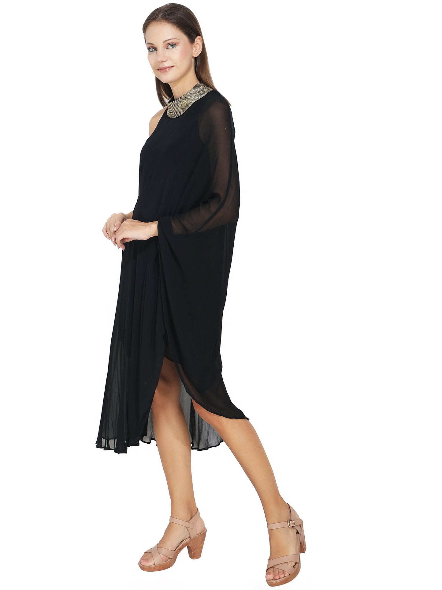 One Sleeve Black Dress