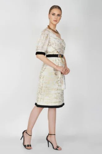 Foil Printed One-Shoulder Sheath Dress