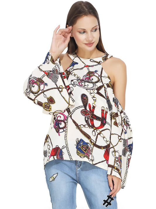 Chain Print Halter Neck cream top