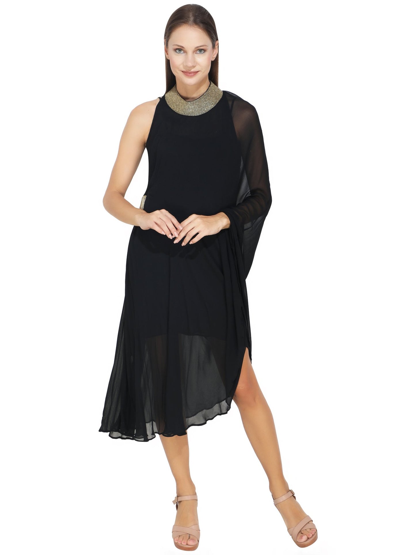 One Sleeve Black Dress