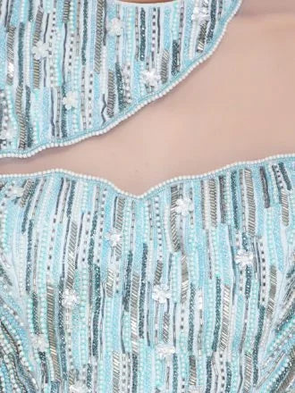 Powder Blue Sequin Cutout Net Lehenga