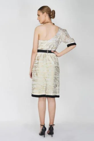 Foil Printed One-Shoulder Sheath Dress
