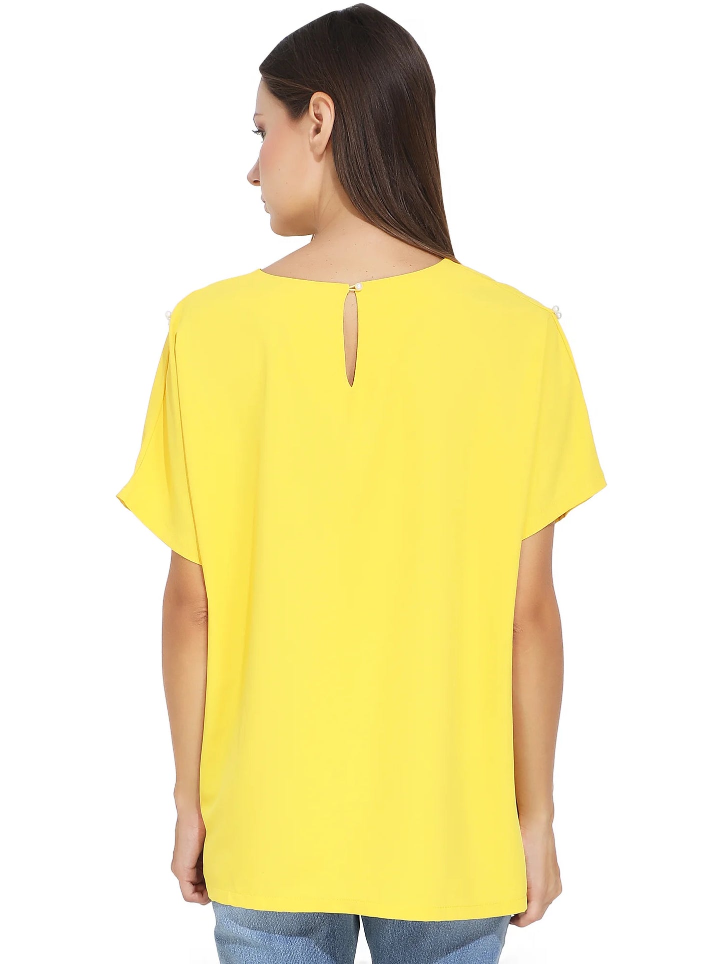 White Pearl Studded Yellow T-Shirt