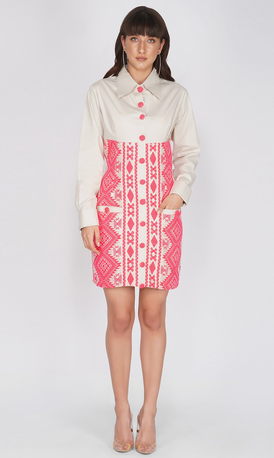 Mini Shirt Dress with Neon Detaling