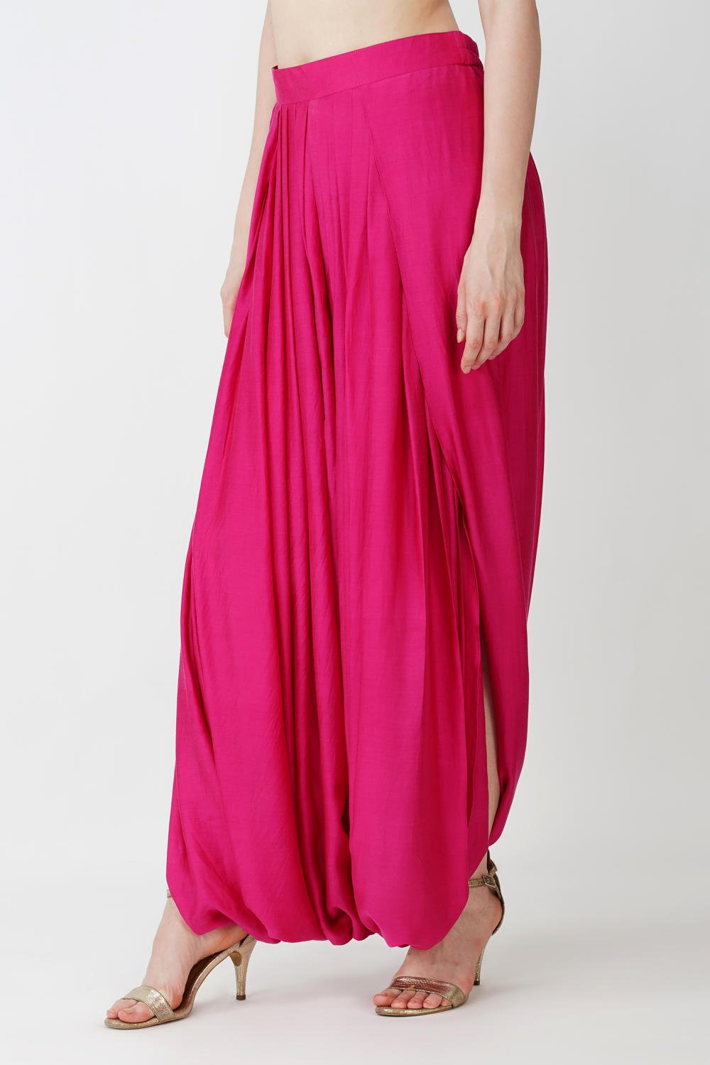 Royal Fuschia High Low kaftan with cowl drape skirt