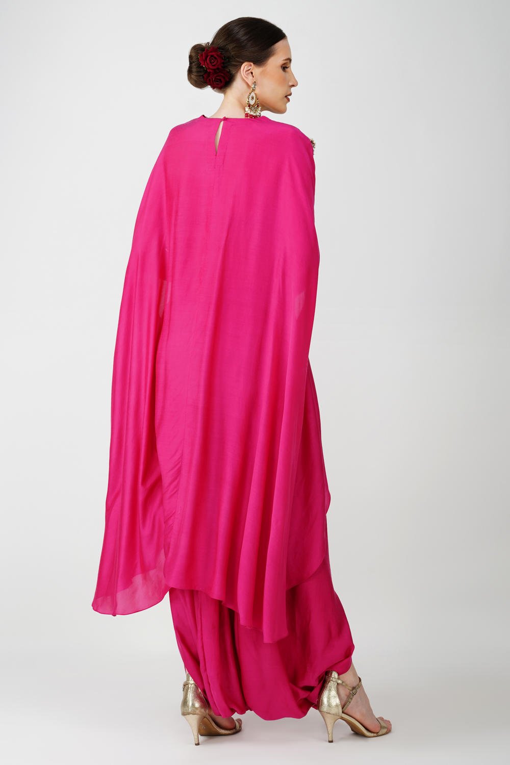 Royal Fuschia High Low kaftan with cowl drape skirt