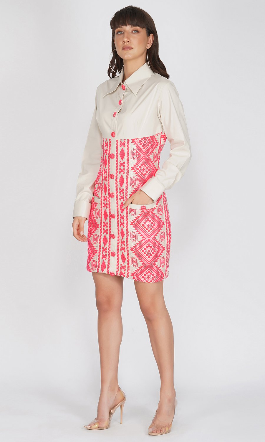 Mini Shirt Dress with Neon Detaling