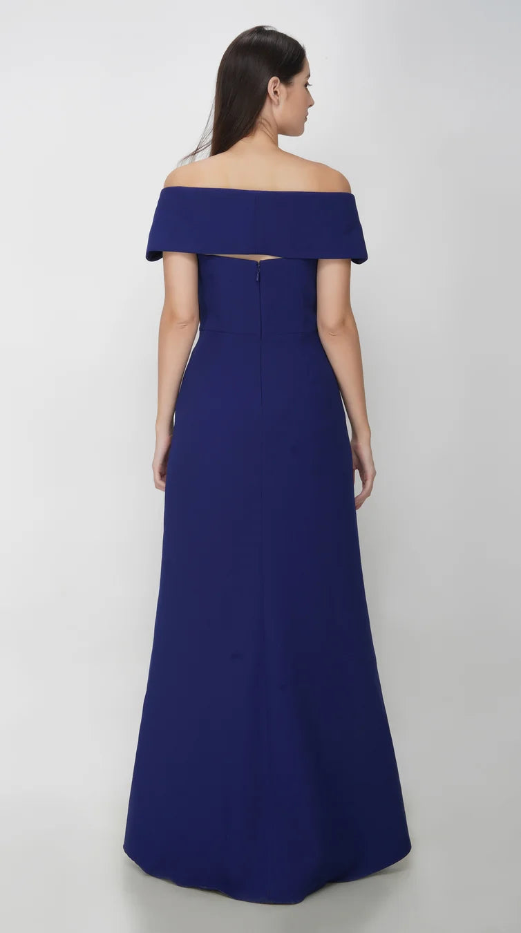 Off Shoulder Blue Flower Detailed Dress