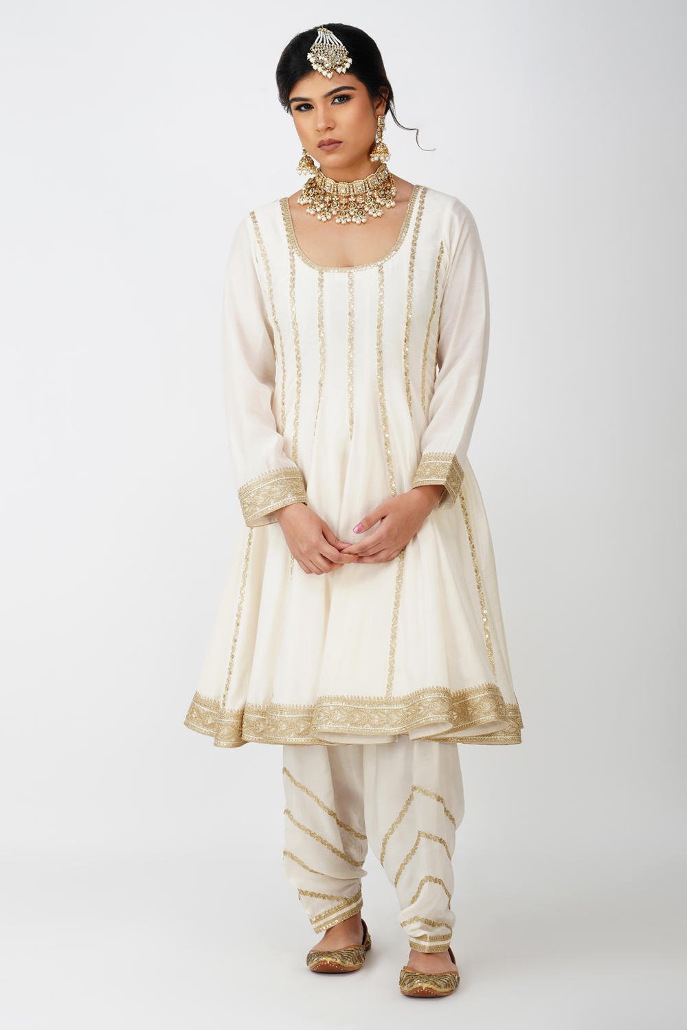 Ivory Beige Frock-Style Anarkali Suit Set