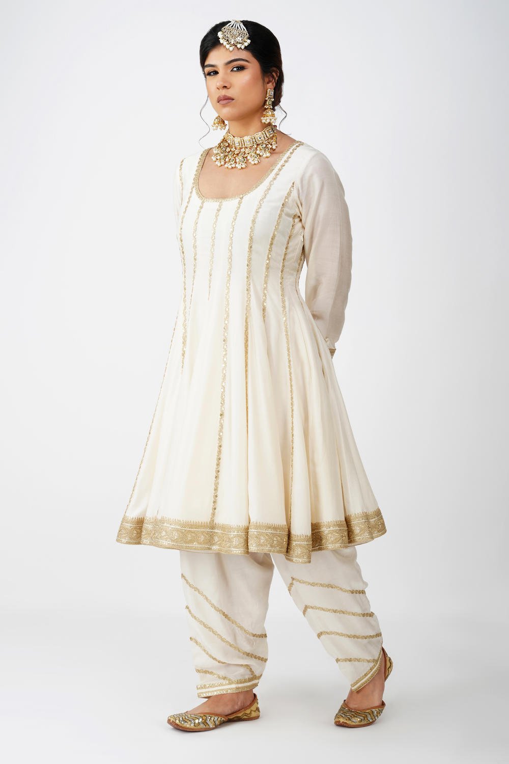 Ivory Beige Frock-Style Anarkali Suit Set