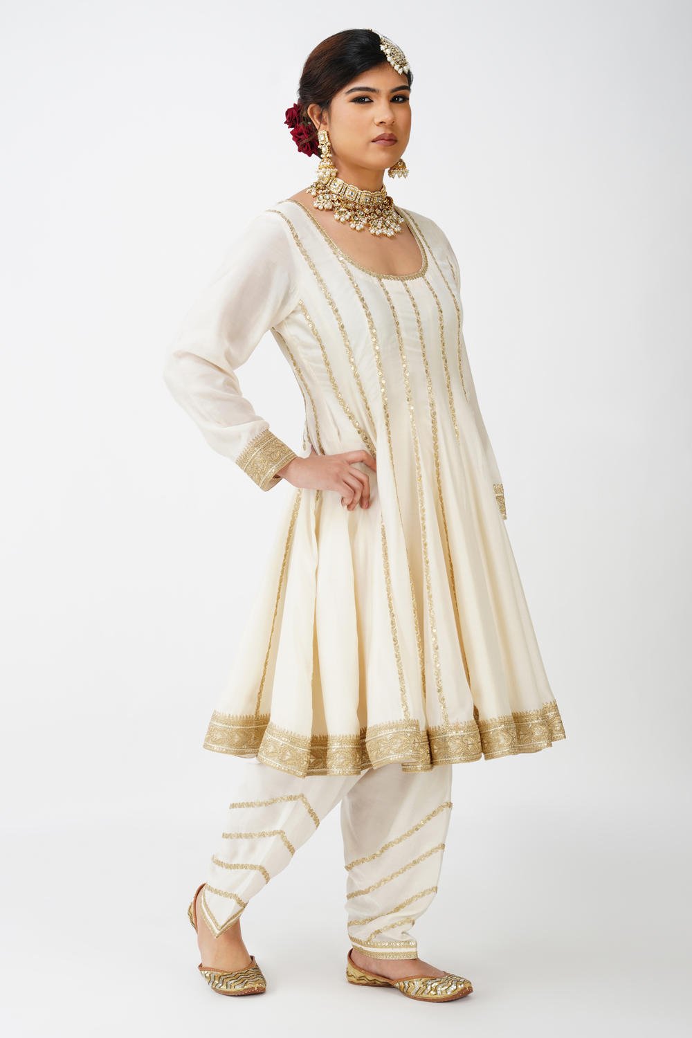 Ivory Beige Frock-Style Anarkali Suit Set