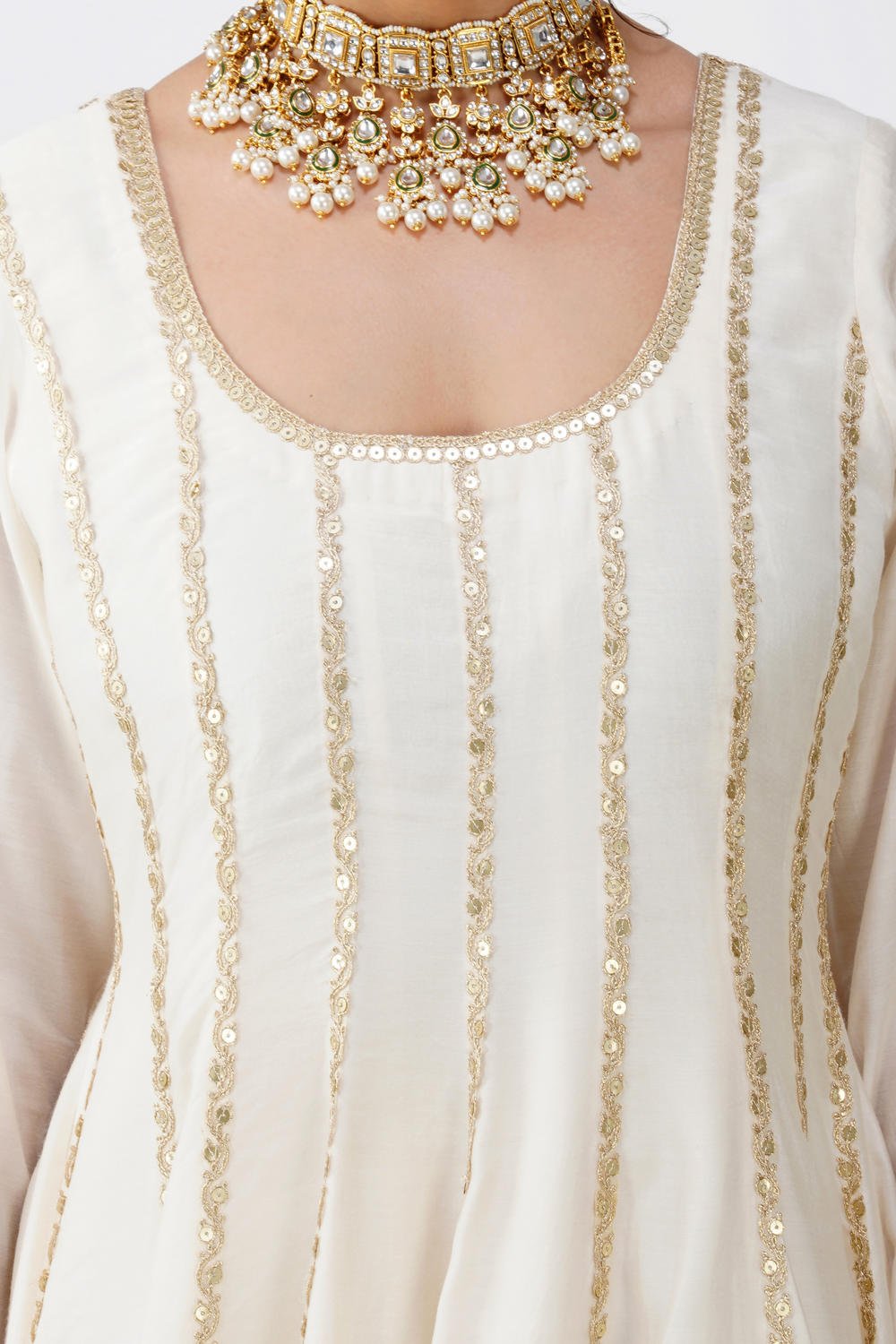 Ivory Beige Frock-Style Anarkali Suit Set