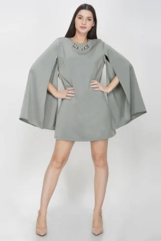 Light Grey Slit Sleeves Dress