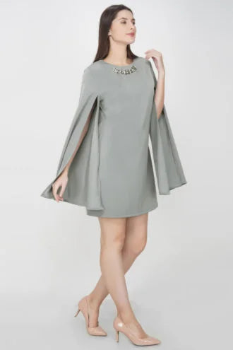 Light Grey Slit Sleeves Dress
