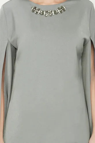 Light Grey Slit Sleeves Dress