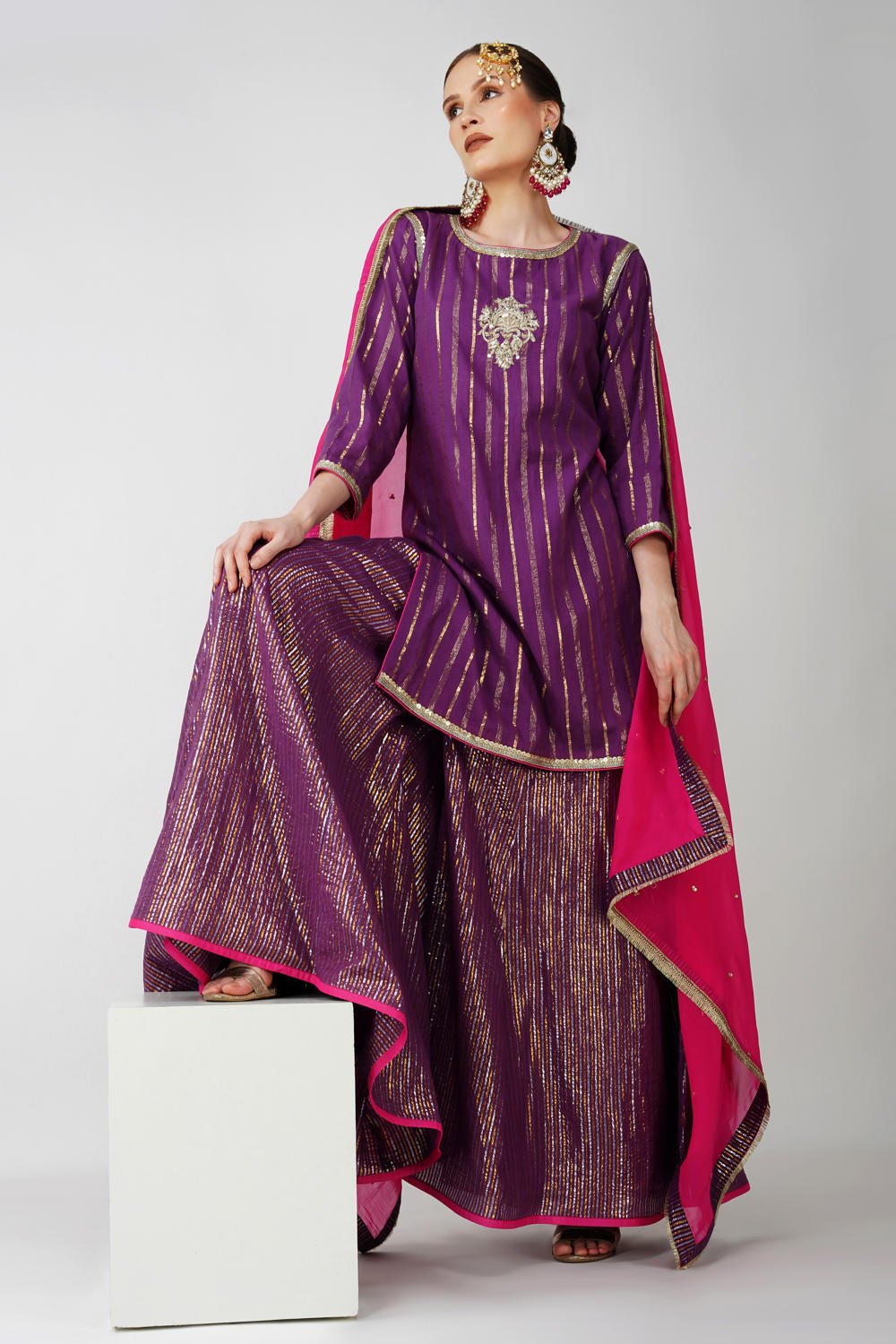 Imperial Purple cotton lurex Suit Set