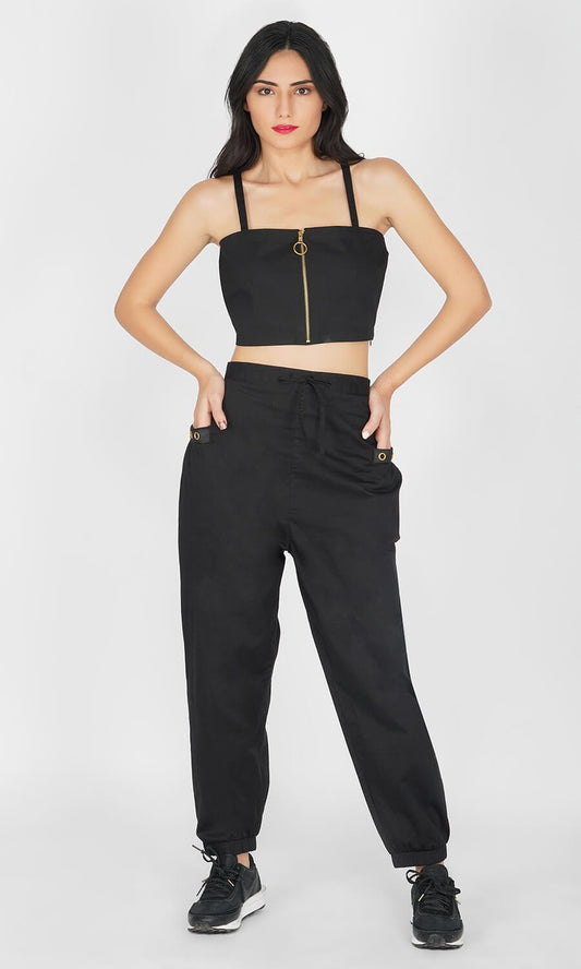 Kovet Black Front Zip Crop Top