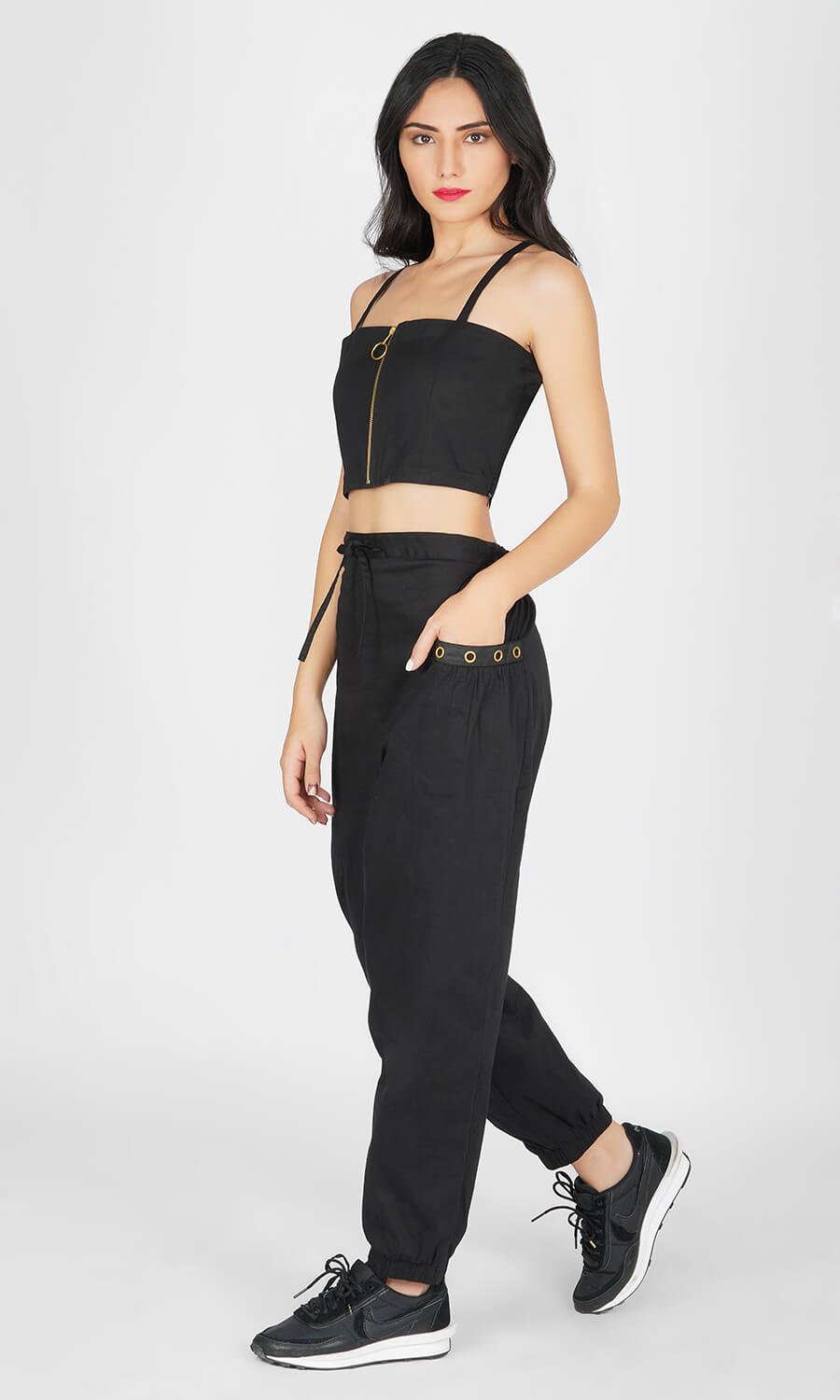 Kovet Black Front Zip Crop Top