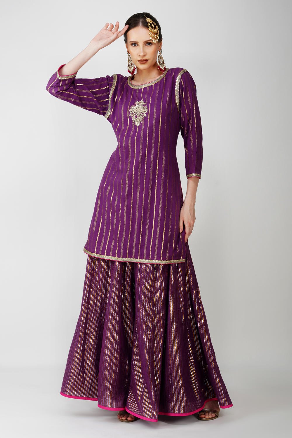 Imperial Purple cotton lurex Suit Set