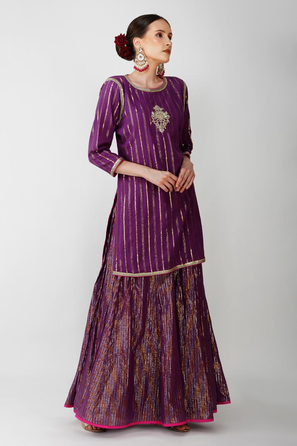 Imperial Purple cotton lurex Suit Set