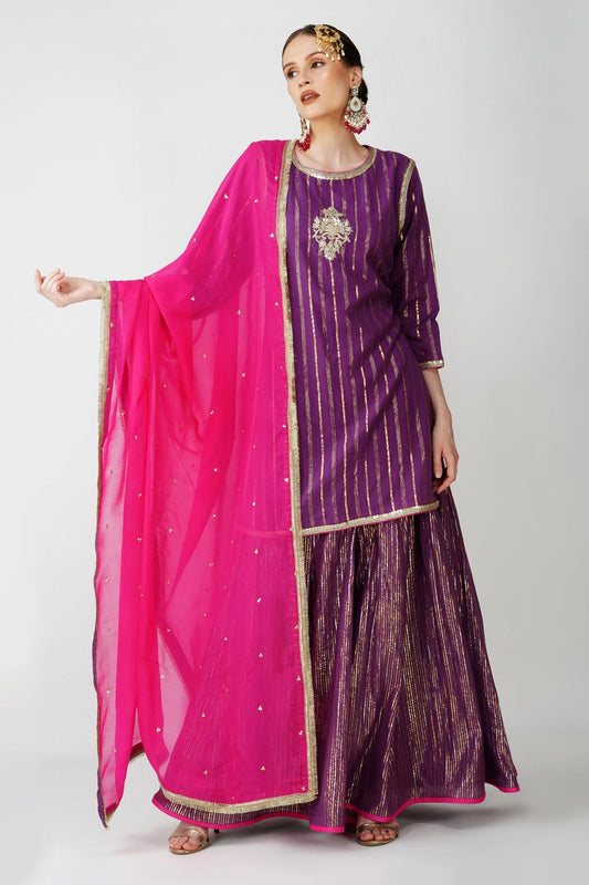 Imperial Purple cotton lurex Suit Set