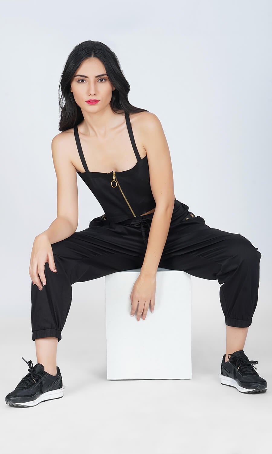 Kovet Black Front Zip Crop Top