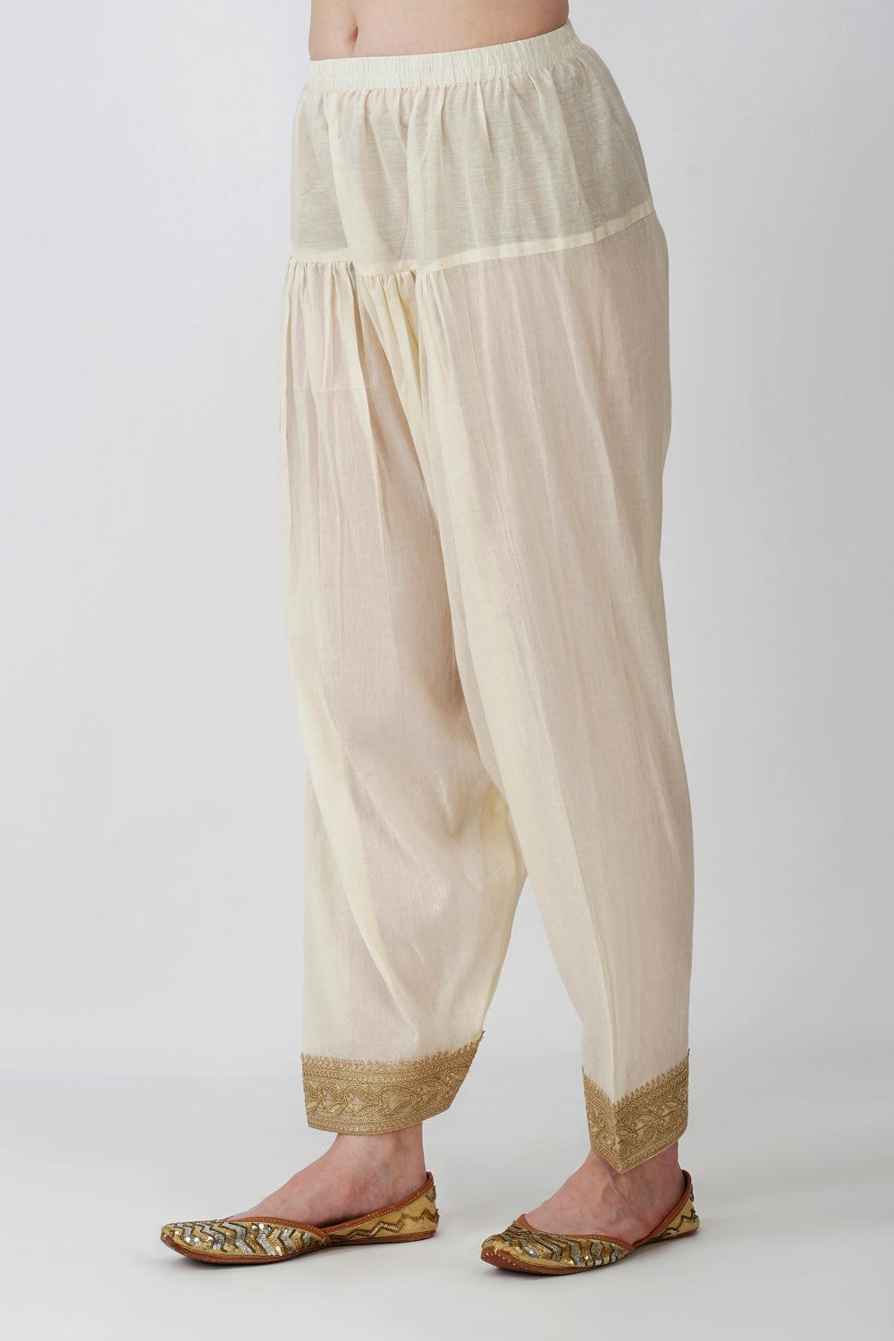 Heritage Beige cotton lurex kaftan with Golden Embellishments