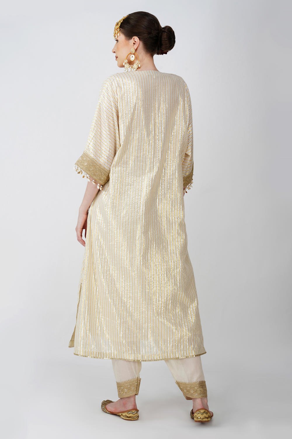 Heritage Beige cotton lurex kaftan with Golden Embellishments