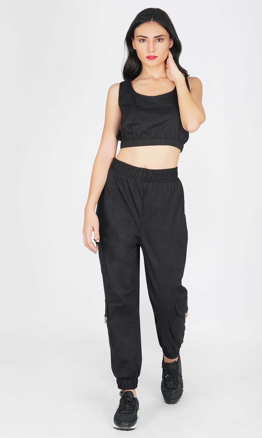 Kovet Black Solid Ring Crop Top