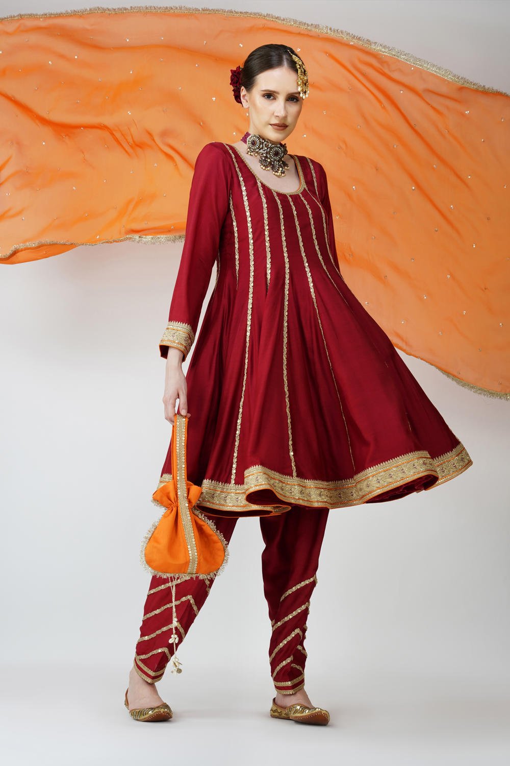 Mahroon-Rustic Charm Frock-Style Anarkali Suit Set