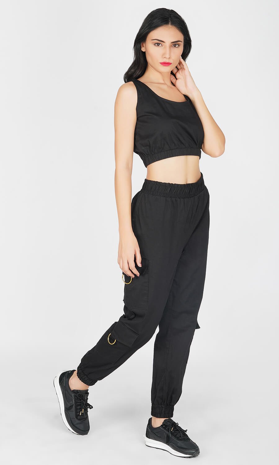 Kovet Black Solid Ring Crop Top