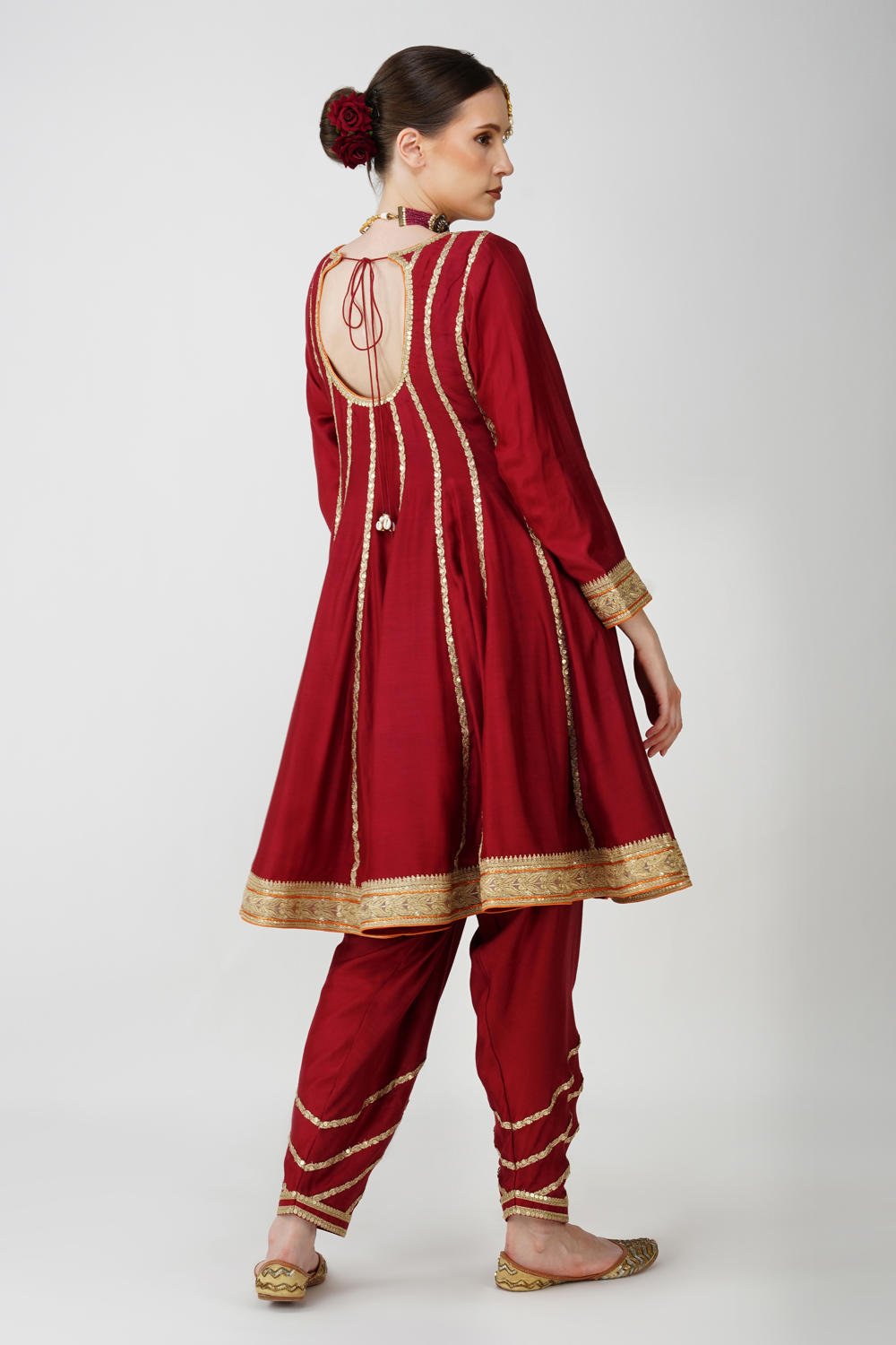 Mahroon-Rustic Charm Frock-Style Anarkali Suit Set