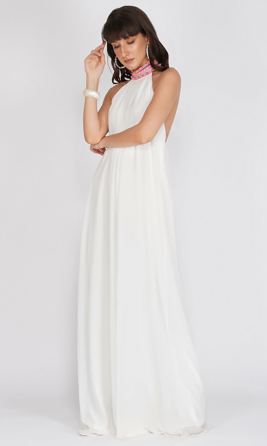 White Jumsuit with Neon Lace