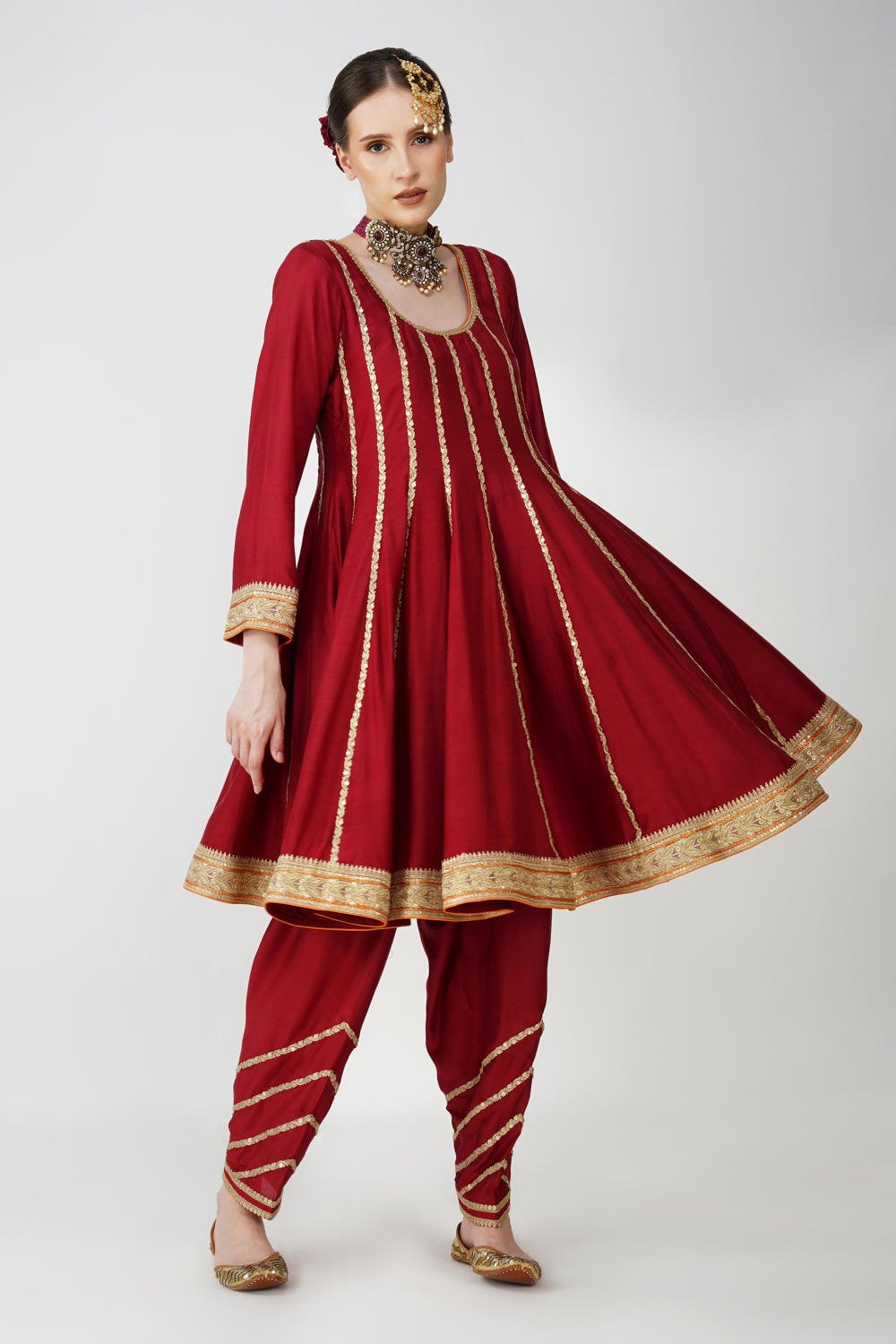 Mahroon-Rustic Charm Frock-Style Anarkali Suit Set
