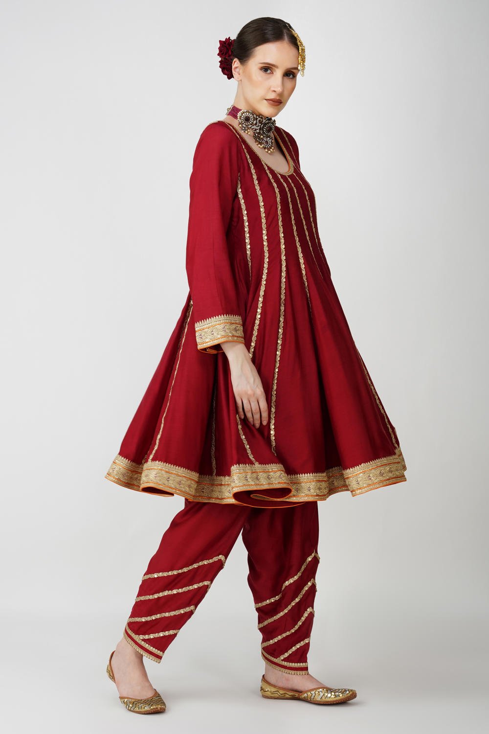 Mahroon-Rustic Charm Frock-Style Anarkali Suit Set