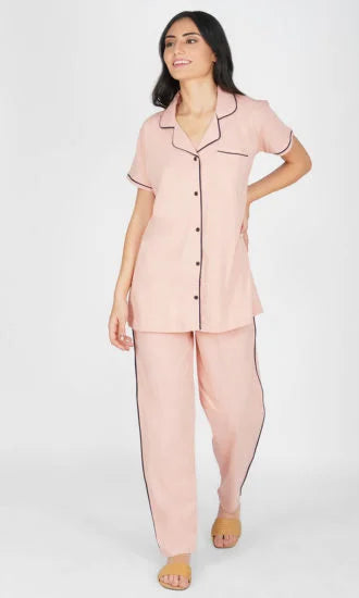 Solid Pink Pajama Night Suit Set