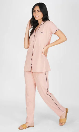 Solid Pink Pajama Night Suit Set