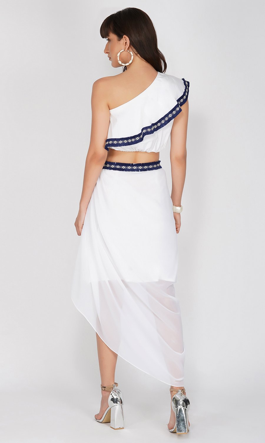 White Crop top with Drape Skirt