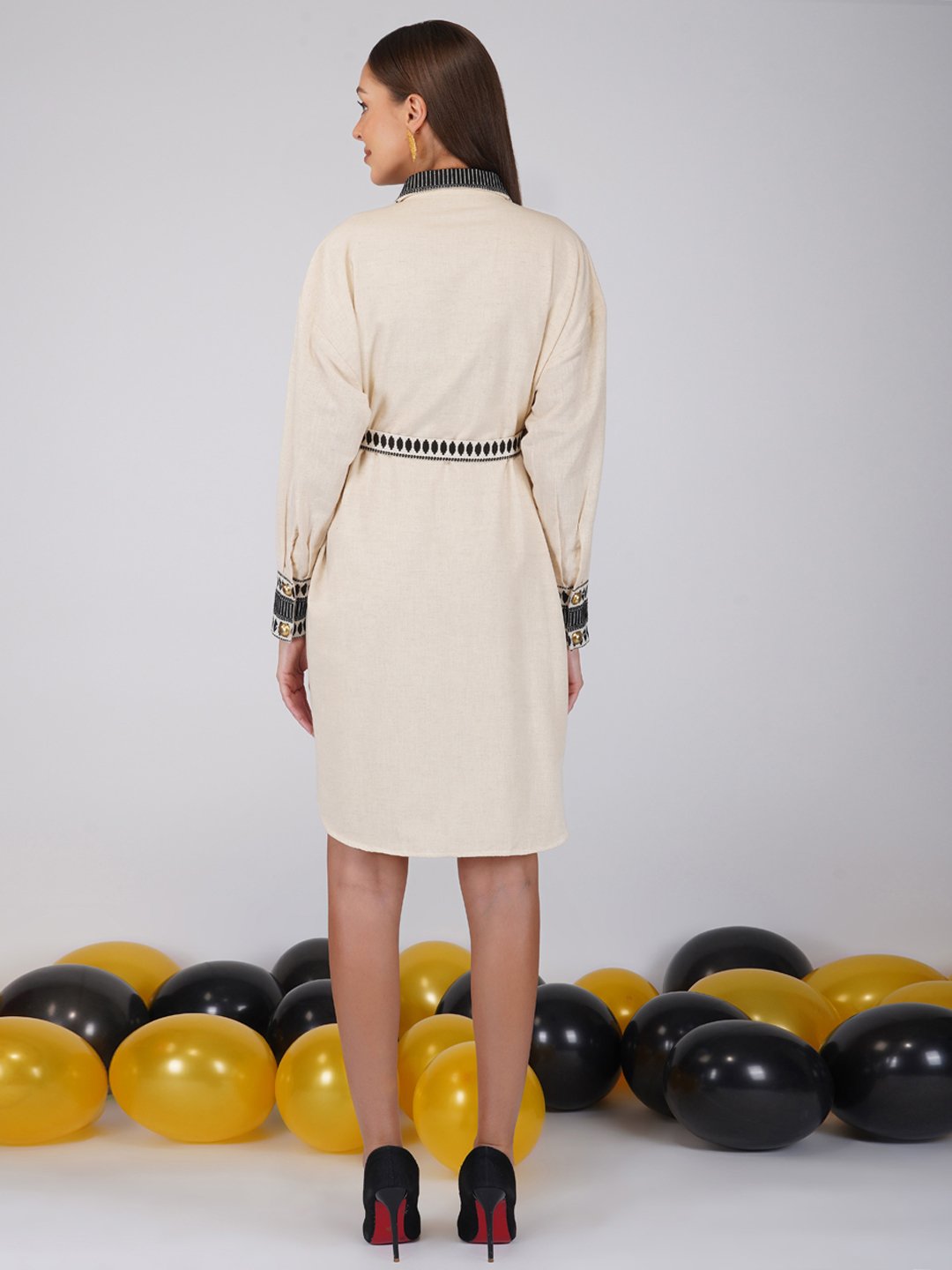 Cotton flax shirt style dress