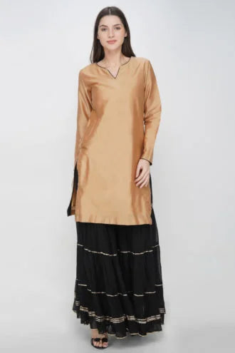 Classy Beige Black Sharara Trio