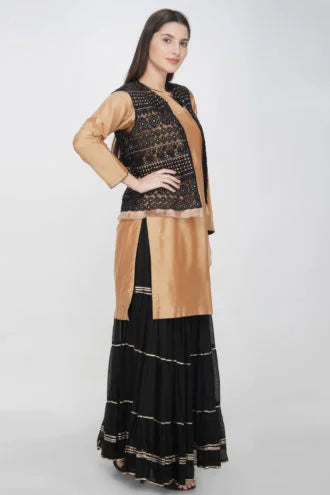 Classy Beige Black Sharara Trio