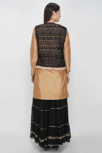 Classy Beige Black Sharara Trio