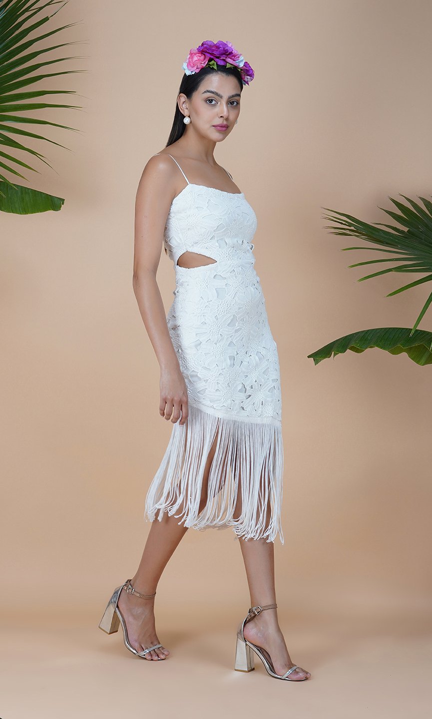 Asymmetrical Fringe Trimmed Dress