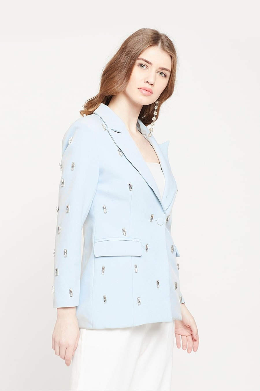 Blue Crystal Studded Blazer