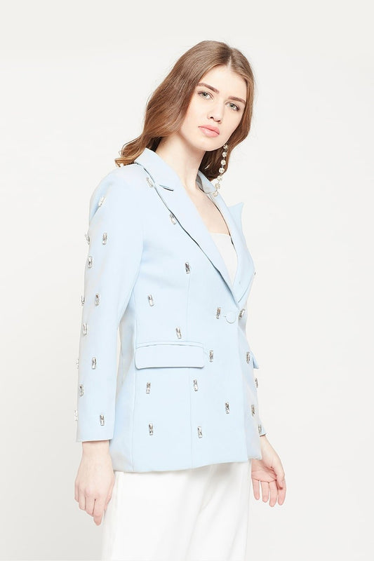 Blue Crystal Studded Blazer