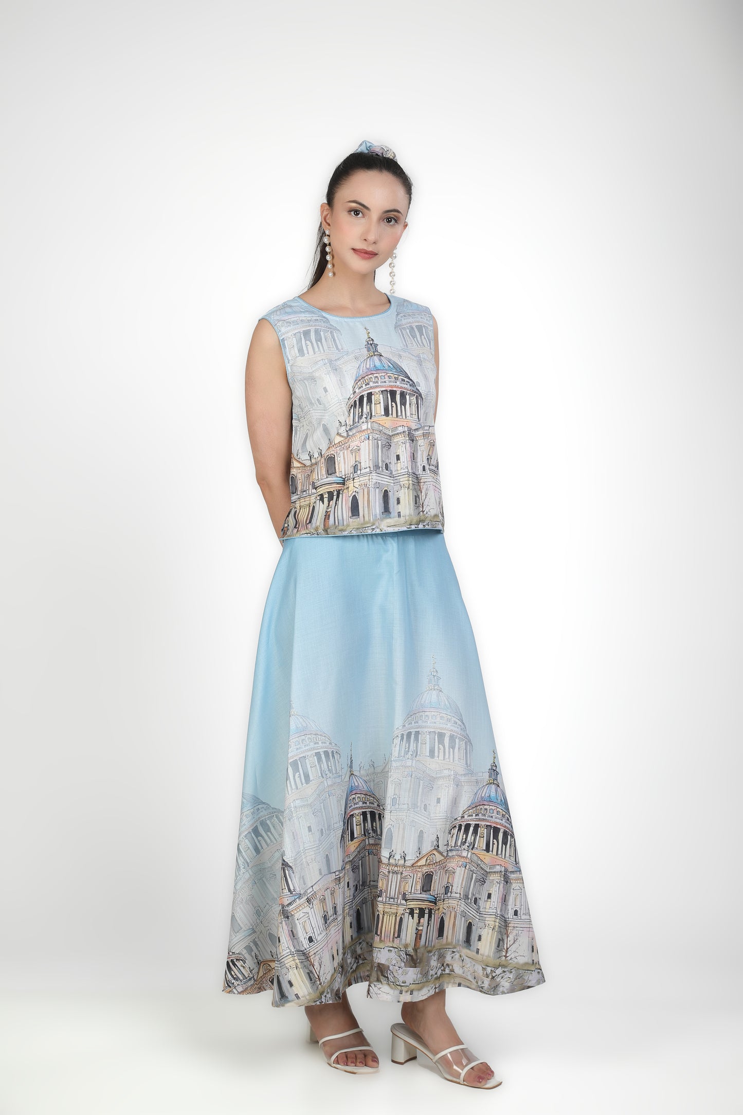 Azure Dome Digital Print Skirt
