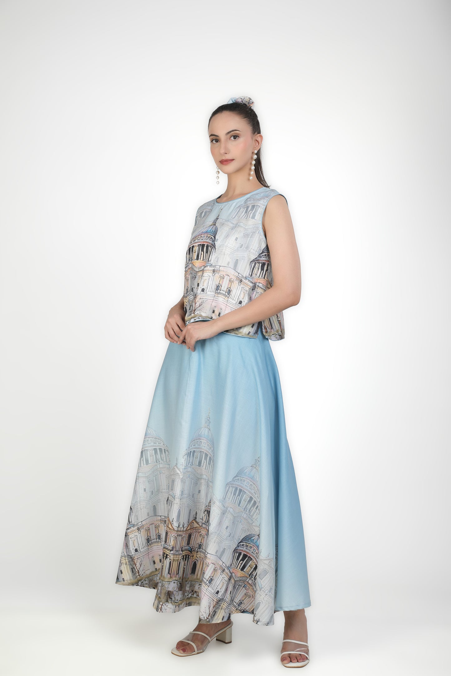 Azure Dome Digital Print Skirt